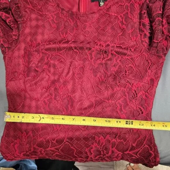 Jessica Simpson Burgundy Lace Overlay 3/4 Sleeve Midi Dress Sz 4 - Picture 8 of 12